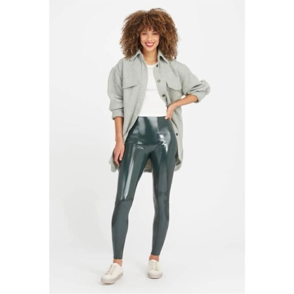 SPANX | Dark Green Patent Leather Style Shapewear Leggings Women’s Size Small